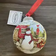 Tin With Snowman And Barn Christmas Ornament Brownlow