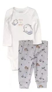 Carters Infant Boys White Ghost Halloween Bodysuit & Print Pants Set. 12 Months