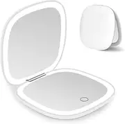 Zarek Compact Mirror 3 Colour Temperature led, Lighted Travel Makeup Mirror with 1X/10X Magnifying Double Sided Dimmable Portable Pocket Mirror for Handbag, USB Charging