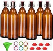 Miukada 6 Pack 32 oz Amber Swing Top Bottles, Flip Top Glass Beer Bottle with Airtight Lid for Home Brewing and Wine, Mead, Fermentation, Beverages, Kombucha