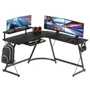 Vista L-Shape Desk with Monitor Stand With Monitor Riser Black