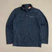 Eddie Bauer Radiator Fleece Sweater Mens M Pullover Snap Front Warm Navy - NWT