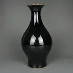 清雍正 烏金釉顏色釉橄欖瓶 古玩古董陶瓷器 仿古老貨收藏擺件