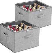 2 Pack Shoe Organizer for Closet, Large Shoe Box Storage Container with Clear Cover, Adjustable Dividers for Shoe Storage Bins, Foldable Shoe Storage Organizer with Handle, Fits 16-32 Pairs, Grey