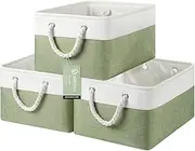 Storage Baskets,3-Pack Fabric Storage Bins,15.7"*11.8"*8.2",Versatile Storage Baskets for Shelves with Handles, Large Collapsible Storage Boxes for Home, Office, Nursery (white&green, 15 inch)