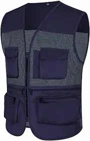[Generic] Men's Mesh Fishing Vest Multi Pockets Photography Outdoor Sleeveless Jacket Utility Full Zip Up Cargo Vest
