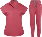 niaahinn Scrubs Set for Women Nurse Uniform Jogger Suit Stretch Top & Pants with Multi Pocket for Nurse Esthetician Workwear