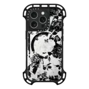 iPhone 16 Pro Ultra Bounce Case MagSafe Compatible Black and White Roses Flowers Pattern in Crackling Paint on Transparent Background