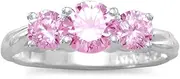 [JewelryWeb] 925 Sterling Silver Two 4.5mm and One 6mm Pink CZ Simulated Diamond Ring Band Style-Ring for Women