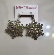 Betsey Johnson Gold Tone Snowflake Drop Earrings Crystal Accents NWT