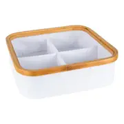 White Fabric Bamboo Linen Storage Basket with Dividers