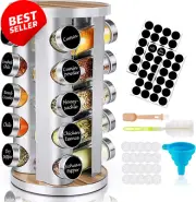 Rotating Spice Rack Organizer with 20 Spice Jars - 360° Revolving Spice Carousel