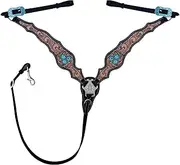 Majestic Ally Hand-Tooled Designer Padded Leather Horse Browband Headstall Breastcollar Set, Browband Headstall, Breastcollar