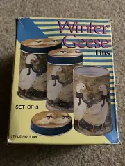 ⭐ Vintage EMSON blue bowed WINTER GEESE Nesting Tins ⭐ SET OF 3 in original box