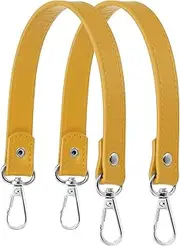 [uxcell] Leather Purse Strap Replacement PU Short Bag Handles with Gold Lobster Buckles, 13 Inch Length Fit for Handbags Shoulder Bag Accessories - Rectangle (2 Pack, Yellow)