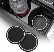 ACODABLEM 2 Pack Bling Car Cup Holder Insert Coasters, 2.75 Inch Soft Crystal Rhinestone Rubber Pad Set Round Auto Drink Coaster Car Interior Accessories (Black)