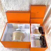 Hermes Teapot & Creamer & Sugar Bowl Mosaique au Gold Set of 3 Tableware w/Box