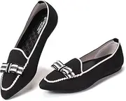 [Frank Mully] Loafer Flats for Women Casual Knitted Fabric Lightweight Elegant Shoes Washable Elegant Lace Up Shoes with Pointed Toe Comfortable Ballet Style Shoes for Women