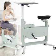 8-Level Magnetic Resistance Exercise Bike with Office Desk, Foldable Desk Exercise Bicycle Seat Adjustable, Desk Bicycle for Sports Indoor Home Workout and Cardio