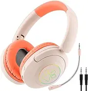 Bluetooth Headphones Over Ear, Wireless Headphones with 5 EQ Modes, 20H Playtime Foldable Lightweight Bluetooth Headphones with LED Hi-Fi Stereo Sound for Office/Cellphone/Game/PC (Pink)