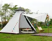 Teepee Waterproof Double Layers Outdoor Tent Thickened Camping Family Tent Pyramids Indian Tent with Fixed Groundsheet Suitable for Wild Camping and Hunting