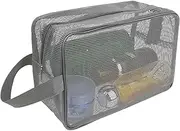 [Jeffdad] Portable Mesh Shower Bag, 25 x 16 cm Mesh Mesh Bag, Carry Bag with Zip Handle for Hanging, Multifunctional Beach Bag, Toiletry Bag, Cosmetic Organiser for Travel, Camping