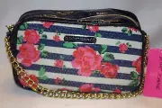 NWT! NEW! BETSEY JOHNSON Blue Stripe Sequin ROSE GARDEN Crossbody Bag