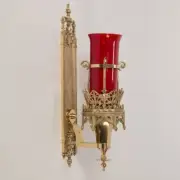 WALL MOUNTED GOTHIC CHURCH SANCTUARY LAMP WITH RED GLOBE - #318 (CHURCH CO.)