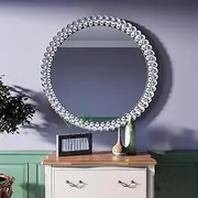 BST FURNH Round Mirror Wall Decor 24 Inches Decorative Wall Mirror with Irregular Framed and Beveled Edge Mirrors for Wall Silver Large Wall Mirror Frameless Mirrors