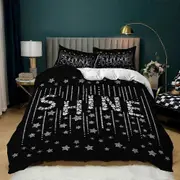 a2044 Bed Sheets Shiny White Pattern Black Duvet Cover Set Beautiful Stars Bedding Set Double For Men Women Kids Gift3-Piece Bedding Set (1 Duvet Co