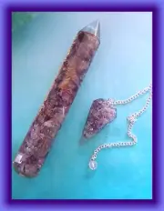 ORGONE AMETHYST WAND With COPPER COIL And Dowsing Pendulum, Large MASSAGE Wand