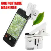 60X Clip Magnifier Loupe UV Microscope For Universal Mobile Phone W/ Mini LED AU