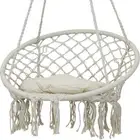 Cotton Rope Macrame Hammock Chair with Tassels/Cushion - Cream by Sunnydaze