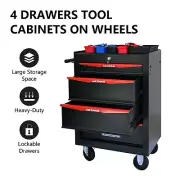 Mechanics Steel Tool Cart, 20" 4 Drawers Storage Cabinet W/ WHEELS, Red & Black