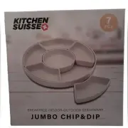 Kitchen Suisse Jumbo 7 Section Chip/Veggie Dip Plater NWB White Heavy Breakfree