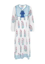 SZ Blockprints Kitty Printed Cotton Midi Dress - White - S S