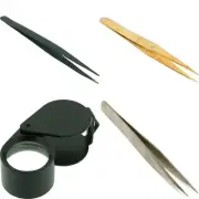 Precision Tweezers Set for Jewelers & Watch Repair, Black & Brass, Anti-Magnetic