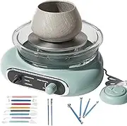 Electric Ceramic Pottery Machine,4.7" Turntable Electric Clay Wheel with Foot Pedal, Stepless Speed Regulation + Turntable/Groove Removable,Pottery Forming Machine with 4 Tool Set(Green)