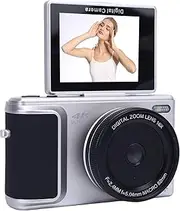 4K Digital Camera for Photography, 64MP HD Autofocus Vlogging Camera with 2.8in 180° Flip Screen, 16X Digital Zoom, Anti Shake, Compact for Travel (Silver)