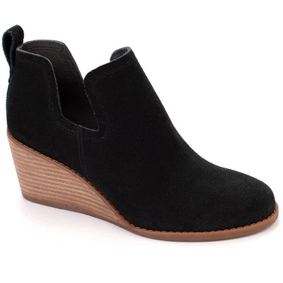Toms Womens Kallie Black Suede Ankle Wedge Boots Shoes 11 Medium (B,M) BHFO 2906