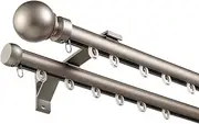 Double curtain rod gold/grey/white/black curtain rail 2-track curtain rod made of aluminum complete set with accessories for sliding curtains, curtains and drapes(Silver,3.9m(12.8ft))