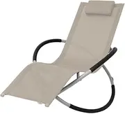 vidaXL Sun Lounger, Outdoor Geometrical Sunbed with Adjustable Backrest and Removable Pillow, Galvanized Steel Frame, Cream Textilene Fabric, Weather-Resistant.