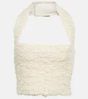 [Balmain] Balmain Halter-neck bouclé top UK 6 white
