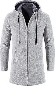 [Gsywaipei] Mens Thick Hoodie Knitted Cardigan Long Sleeve Zip Up Male Knit Sweater Coat Winter Warm Knits Sweaters Jacket, Light Grey, L