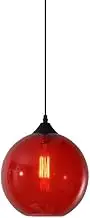 TONFON Globe Glass Chandelier Black Metal Pendant Light Mini E27 Suspension Hanging Light for Kitchen Island Living Room Bedroom Bedside Dining Room Hallway Ceiling Light Fixture(Red)