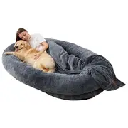 Fin Oversized Human-Sized Dog Bed Softest Faux Fur Orthopedic Pet Bed With Blanket