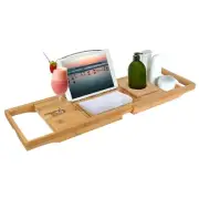 Bamboo Bath Tray Caddy Table Wine Rack Shelf Natural