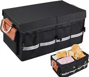 Car Organiser Box, Trunk Box Organiser with Lid | Foldable Storage Box with Reflective Strips