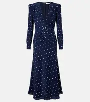 [Alessandra Rich] Alessandra Rich Polka-dot silk midi dress AU 10 blue