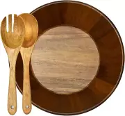 12 Acacia Wood Salad Bowl Set W/ Utensils - Large Serving Bowl for Salads, Fruit